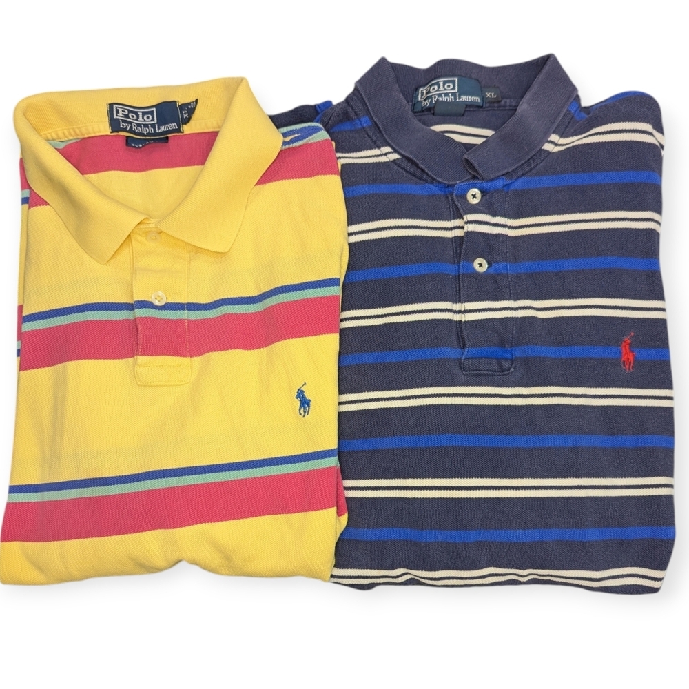 Polo Ralph Lauren Men's XL Striped Polo Shirts Y2K Preppy With Pony Office Acade